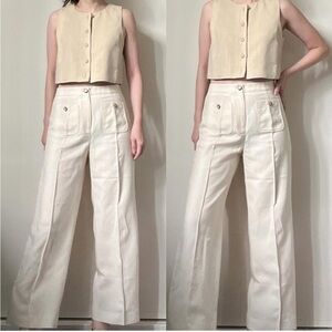 Sezane Emilio Lyocell Linen Trousers in Beige FR 40 US 8